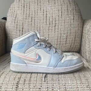 Nike Air Jordan Light Blue and Cream Sneakers with glitter swoosh